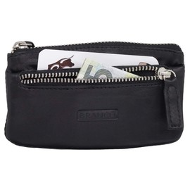 Leather Key Case Key Case Key Folder Key Bag with Zip Compartment Various Colours, black, Standard size, Modern
