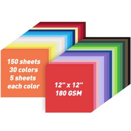 MAXECHO 12" X 12" Colored Cardstock Paper Bulk 150 Sheets 30 Assorted Colors Construction Paper Card Stock Printer Paper for DIY Crafts, Cricut Card Making, Party Decor, Kids School Supplies, 180 GSM