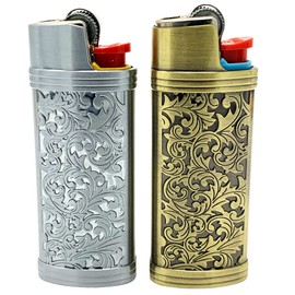 IN SELECT 2 PCS Pack Vintage Metal Lighter Case Cover Holder Lighter Pouches Fits BIC Mini Size J5