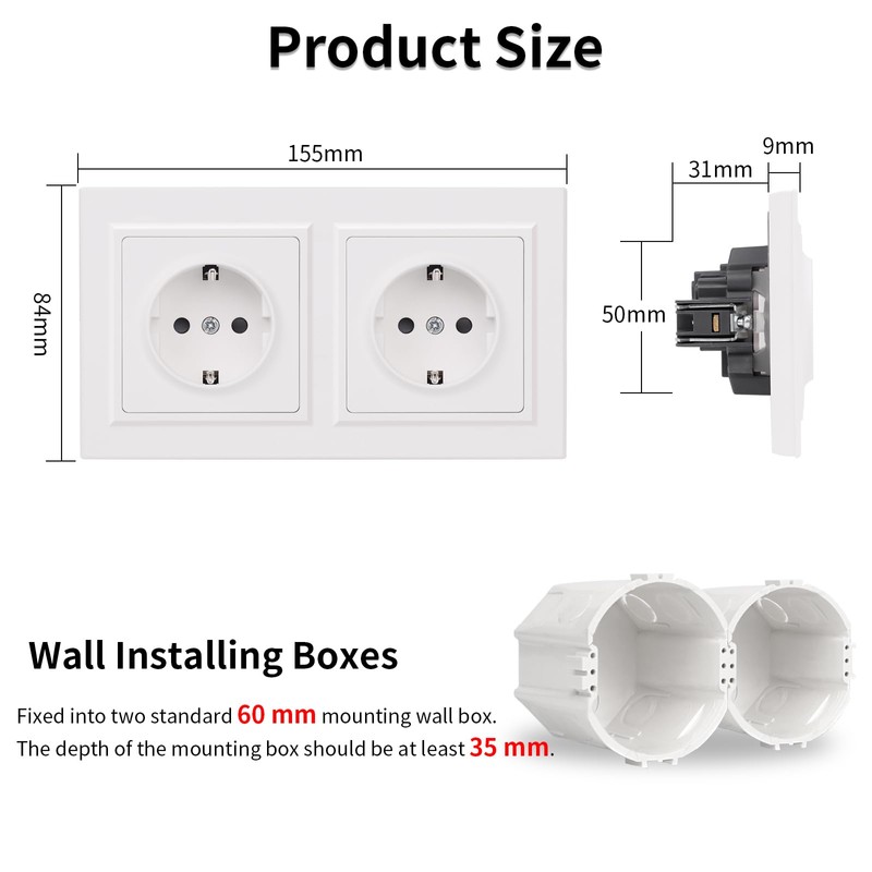 JIMEIDA Double Socket White Smooth PC Surface with Hooks, Not