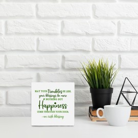 OFlich Irish Blessing Wooden Sign - St Patricks Day Gifts, Irish Blessing Shamrock Lucky Sign 5x5, St Patricks Day Christian Gifts for Women, Irish Blessing Wall Decor