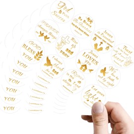Gold Jesus Stickers Bible Quote Gold Foil Faith Gold Foil Labels 2 Inch - Clear Faith Motivational Christian Religious Verses Jesus Inspirational Labels Envelope Seals 120 Pcs