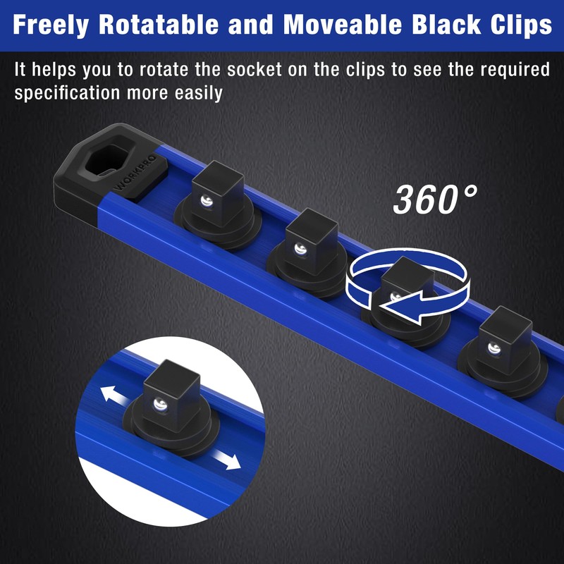 WORKPRO Magnetic Socket Organizer, 1/2-Inch Drive Aluminum Alloy Socket Rail,