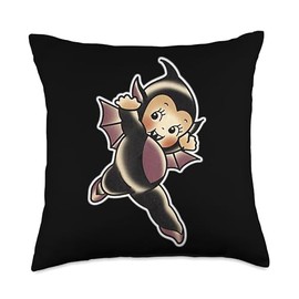 Kewpie Baby Doll Vampire Bat Traditional Tattoo Flash Throw Pillow