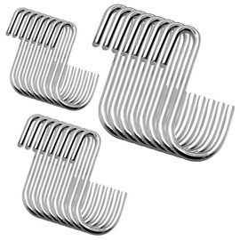 YourGift 24 Pack Heavy Duty S Hooks Silver S Shaped Hooks Hanging Hangers Hooks for Kitchen, Bathroom, Bedroom and Office(24 Pack/Silver/Small+Medium+Large)