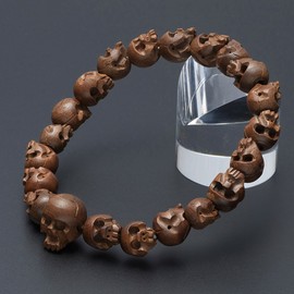 Butsudanya Takita Shoten Special Bracelet Prayer Beads Wooden Bracelet Skull Carved (Skull Carved), Tsuge Plant, 0.4 inch (10 mm) Ball, Inner Circumference: Approx. 6.9 inches (17.5 cm); Prayer Beads