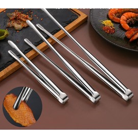 Stainless Steel BBQ Tongs with Non-Slip Handles, Grilling and Kitchen Utensils, Cooking Clips for Steak and Bread