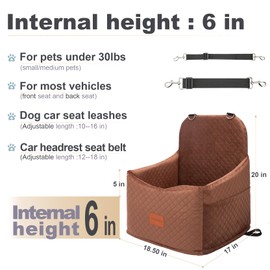 Youvee Dog Booster Car Seat,Interior Height 6 Inches Elevated Pet Car Seat for Small Dog up to 30 lbs,Dog booster for car Front/Back Seat,Safety,Comfortable,Fully Detachable and Washable(View Ⅰ-Brown)