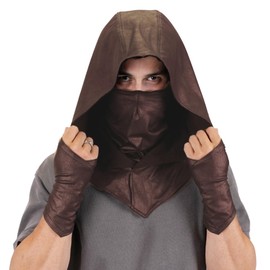SIC HOODS Assassin Hood and Mask Leather Ninja Balaclava Adaptable Hoodie Casual Ren Faire Cosplay LARP Costume Cowl (Brown)
