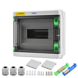 Mollom 9 Way HA Series Power Distribution Box with Bus Bars and Din Rail for Miniature Circuit Breaker MCB,Waterproof IP66,Solar Power Distribution Panel for Indoor and Outdoor Use