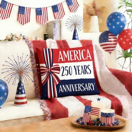250 Years America Anniversary Pillow Covers Decoration 18x18 inch Set of 4 America Flag Stars and Stripes Cushion Case 4th of July Throw Pillow Case for Sofa Couch Bed Home Outdoor (Happy 250 Years)