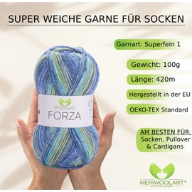 MeriWoolArt® Sock Wool 4-Ply - 100 g Merino Wool Yarn for Knitting & Crocheting, 75% Virgin Wool (Superwash), 25% Polyamide, 420 m - Ideal for Socks for Men and Women, Sweaters & Cardigans 2603