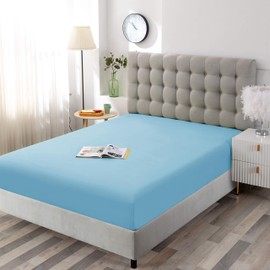 Sfoothome Single Fitted Sheet (Full - Sky Blue) - Deep Pocket Brushed Velvety Microfiber, Breathable, Extra Soft and Comfortable - Wrinkle, Fade, Stain and Abrasion Resistant