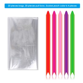 Kolewo4ever 40pcs Clear Cellophane Bags Pull Bow Set 20 pcs 12x18 inches Cellophane Basket Bags Wine Bottles Cellophane Wrapwith 20pcs pull bows