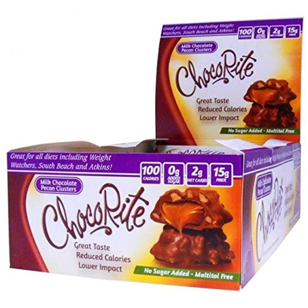 ChocoRite - Diet Milk Chocolate Pecan Clusters - 16/Box - High Fiber - Low Calorie - No Sugar Added
