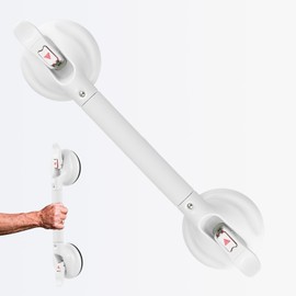 Daren Medical Shower Handle Upgraded 17 inch Grab Bar for Bathtub,Shower Handles with Strong Suction Cup Grab Bar,Bathroom Safety for Handicap Elderly Seniors and Disabled，White