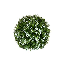 Wildwood & Cypress Handmade Incredibly Realistic Topiary Ball, The Lane - Boxwood Topiary Ball with White Blooms, Indoor or Outdoor Use, 13 Inches in Diameter, UV Protected