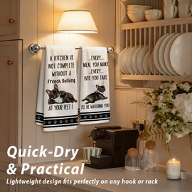 NEFMGEG Funny French Bulldog Kitchen Towels Set - Frenchie Gifts Dish Towels for Women, French Bulldog Decorative Hand Tea Towels for Bathroom Kitchen, Waffle Weave Microfiber(16×24 Inches Set of 2)