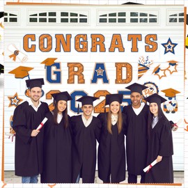 Landhoow 30 Pcs Graduation Car Magnets 2025 Senior Graduation Car Decoration Bumper Sticker Congrats Grad Magnet Magnetic Refrigerator Sticker Decal for Grad Parade Party Supplies(Orange, Blue)