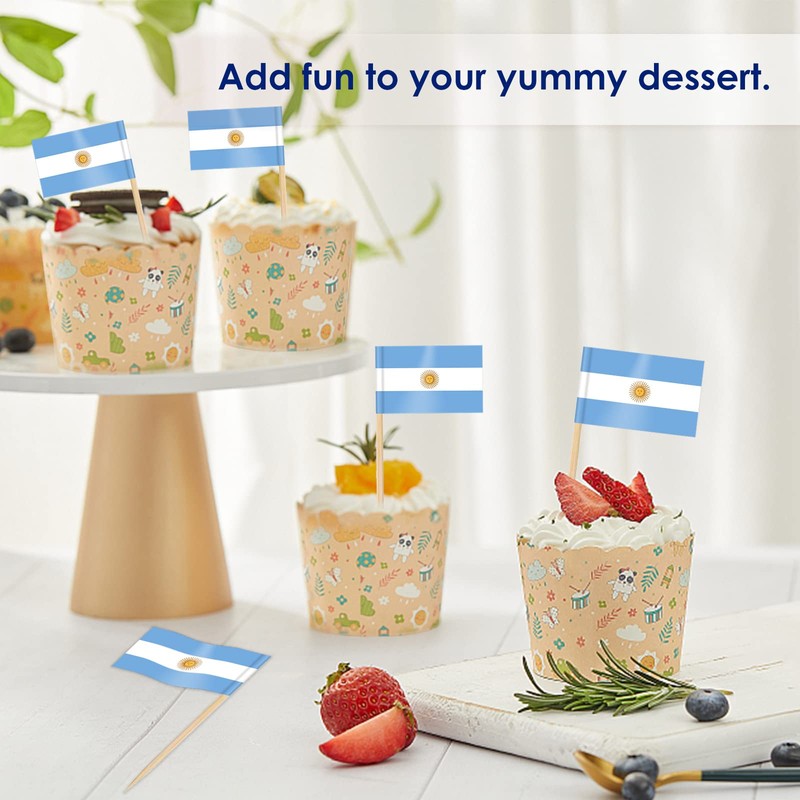 AhfuLife Argentina Flag Toothpick, 200 Pcs Argentina Cupcake Toppers, Argentine
