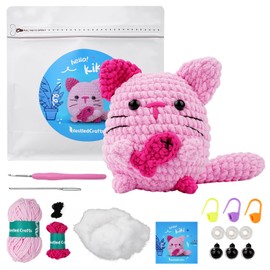 YUMILI Beginners Crochet Starter Kit, Crochet Set for Beginners, Animal Crochet Package Complete Amigurumi Starter Set with Video Tutorials, DIY Crochet Kit for Kids Adults, Gift for Craft Lovers (Cat