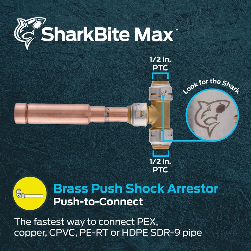 SharkBite Max 1/2 Inch Water Hammer Arrestor, Push-to-Connect Brass Plumbing