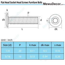 1/4-20 x 3 Flat Head Socket Head Screw Furniture Bolts Countersunk Connector Screws, Stainless Steel 18-8 (304), Black Oxide, Fully Threaded, 10 PCS