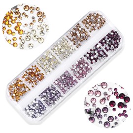 Nail Art Deluxe Flatback Rhinestones with Box (Peach + Champaign + Chestnut + Ameth + Lilac + Violet), Beauties Factory Nail Art Gems Crystals Decals (Color M)