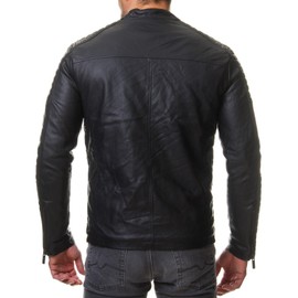 DECIMAL Men's Black REAL Lambskin Leather Biker Jacket VINTAGE GENUINE MOTORCYCLE JACKETS FOR MEN (US, Alpha, XX-Large, Regular, Regular, B59 BLACK)