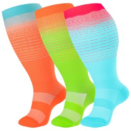 Plus Size Compression Socks Wide Calf for Women & Men 20-30 mmhg-Extra Wide Calf Knee High Support Socks for Running