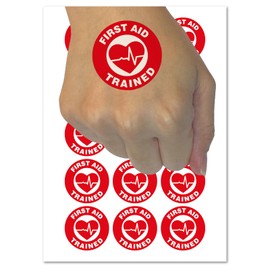 First Aid Trained EKG Heart Temporary Tattoo Water Resistant Fake Body Art Set Collection - 15 2" Tattoos (1 Sheet)