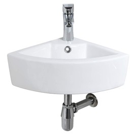 Wall Mount Corner Bathroom Sink with Faucet-Bokaiya 18x13 Inch Small Bathroom Sink with Overflow Wall Mount Triangle White Porcelain Ceramic Mini Vanity Space Vessel Sink