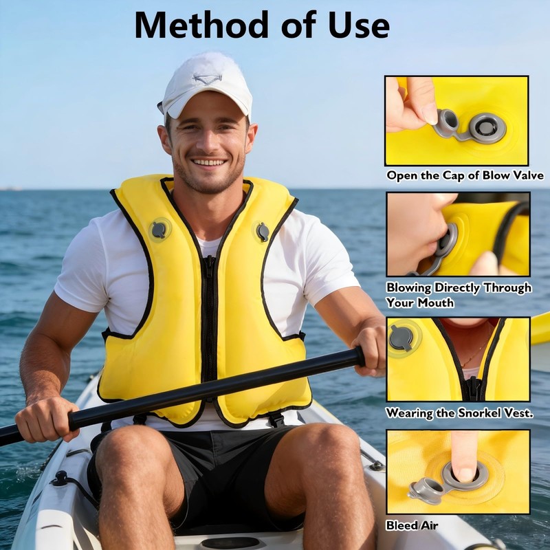 FORWEWAY Adults High-Visibility Inflatable Swimming Jacket Adjustable Buoyancy Vest with
