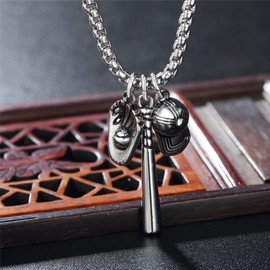 PAMTIER Baseball Gloves Cap Pendant Necklace for Men Women Stainless Steel Link Chain Jewelry