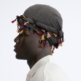 pddstance Tassel Turban for Men,Vintage Twist Head Wraps for Men Satin Lined Head Wraps for Adults Hiking Sports Outdoor (Modal Fabric, Gray with Colorful Tassel)