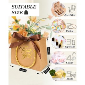 EQOREIIN 30 Pack Small Thank You Gift Bags with Handles 5.5 x 2.4 x 4.7 Inches Mini Brown Gift Bags with Bow Ribbon Tiny Party Favor Bag Bulk for Graduation Mother's Day Baby Shower Wedding (Brown)