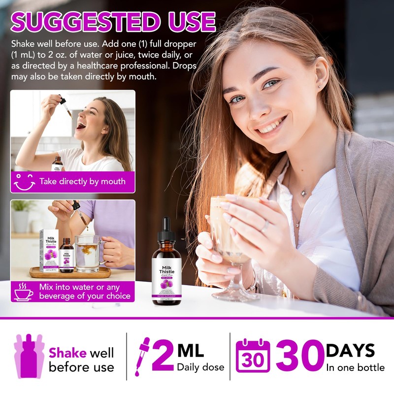 Milk Thistle Liquid Drops 600mg per Serving - Alcohol-Free Liver