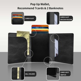 RAUEDWDJS Pop Up Wallet Women Men with Money Slot,RFID Blocking Leather Minimalist Automatic Credit Card Holder Business Trifold Card Case-Witchy Cat Moon