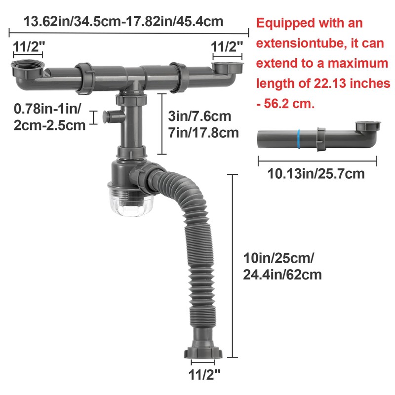 QruiLanTu 1-1/2 inch Kitchen Sink Drain Kit, space-saving kitchen drain