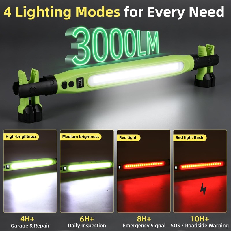 2 Pack Rechargeable LED Work Light, 3000LM Portable Mechanic Light