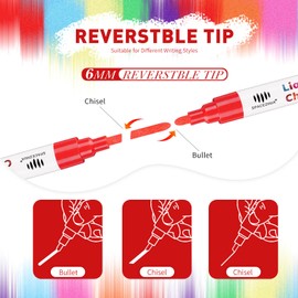 Liquid Chalk Markers for Blackboard 8 Classic Colors 6mm Reversible Bullet&Chisel Tips Chalk Pens Wet & Dry Erase Markers for Kids,Adults Teachers Whiteboard Chalkboard Calendar Windows Glass Signs