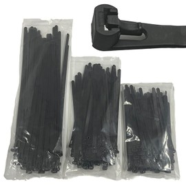 EzySup Pack of 150 Reusable Long Cable Ties, 150/200/300 mm x 7.6 mm, Black (50 Pieces of Each Size)