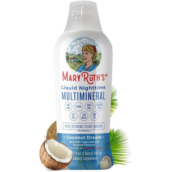 Liquid Multimineral Natural Sleep Aid by MaryRuth's, Sleep Drink with Vegan Vitamins, Magnesium, Calcium & MSM, NO Melatonin, Sugar or Fat, Non-GMO, 1 Month Supply, Coconut