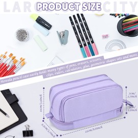 Howala Pencil Case Large Capacity Pencil Pouch for Girls Boys with 4 Compartments Multifunctional Pen Bag Stationery Organizer Office Makeup Bag Portable Pen Bag for Teenage Adult Women Men, Purple
