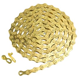 VG SPORTS 6/7/8/9/10/11 Speed Bike Chains,Half Hollow/Full Hollow Lightweight Bicycle Chains for Road Bike/MTB/BMX,Silver/Gold/Titanium/Rainbow 116 Links with Missing Link