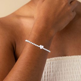 Beaded Bracelets for Women Dainty Heart Initial Bracelet Letter A-Z Charm Bracelet for Women Stretch Bead Ball Bracelet Trendy Jewelry Gifts, Small, Brass, no gemstone