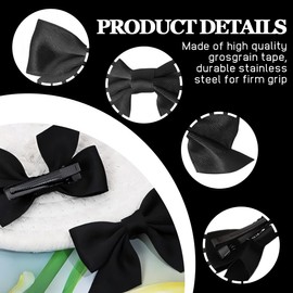 1 Pair Bow Hair Clips, Christmas Hair Accessories, Hair Clip Hair Bows Girls, Non-Slip Crocodile Hair Clips, Red Bow Hair for Christmas, Wedding, Birthday (Black)