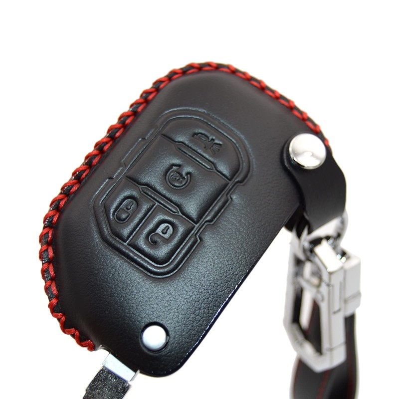 Genuine Leather Flip Key Fob Cover Case Protector for Jeep