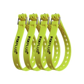 Fixplus Strap Pack of 4 – Tie-down strap for securing, attaching, bundling and lashing made of special plastic with aluminum buckle 46 cm x 2.4 cm (yellow)