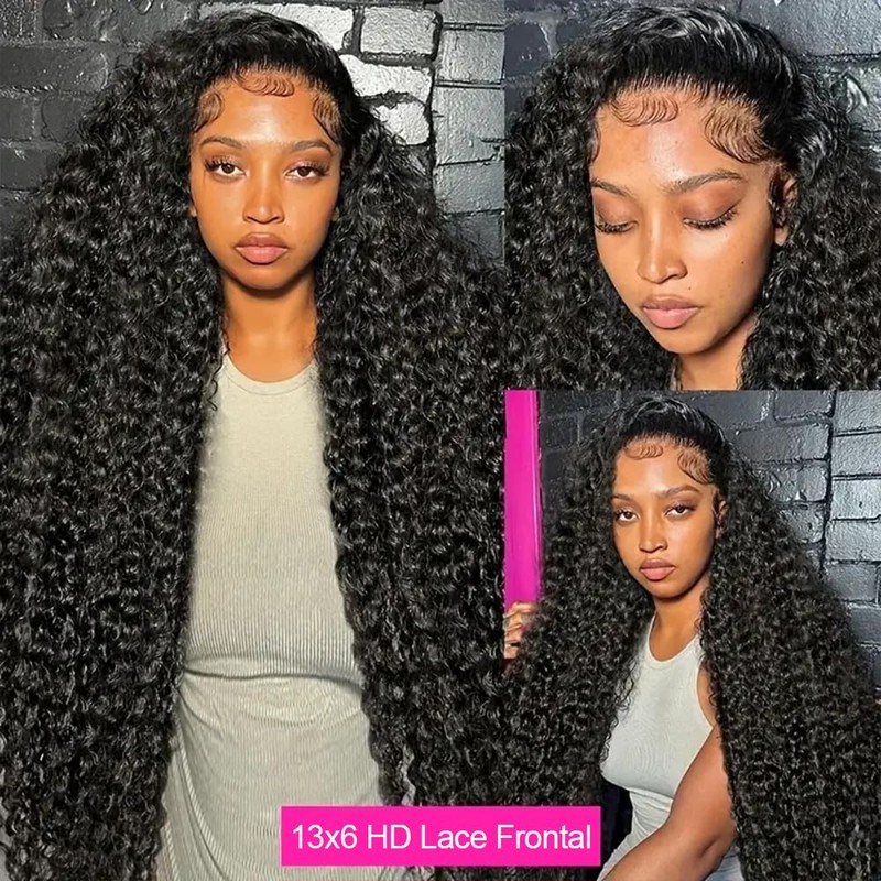 KRKRYQ 32 Inch 250% Density Deep Wave Lace Front Wigs